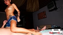 Skinny asian teen massaging and fucking a european cock